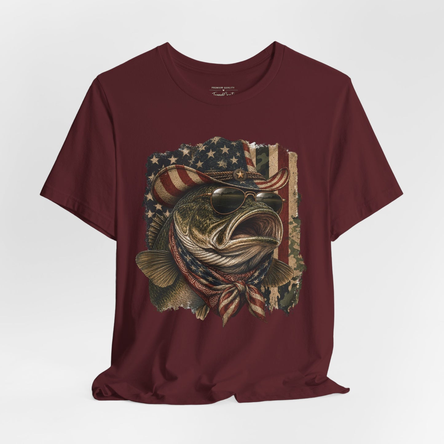 Patriotic Bass Fishing Tee — American Flag Bass Graphic Shirt