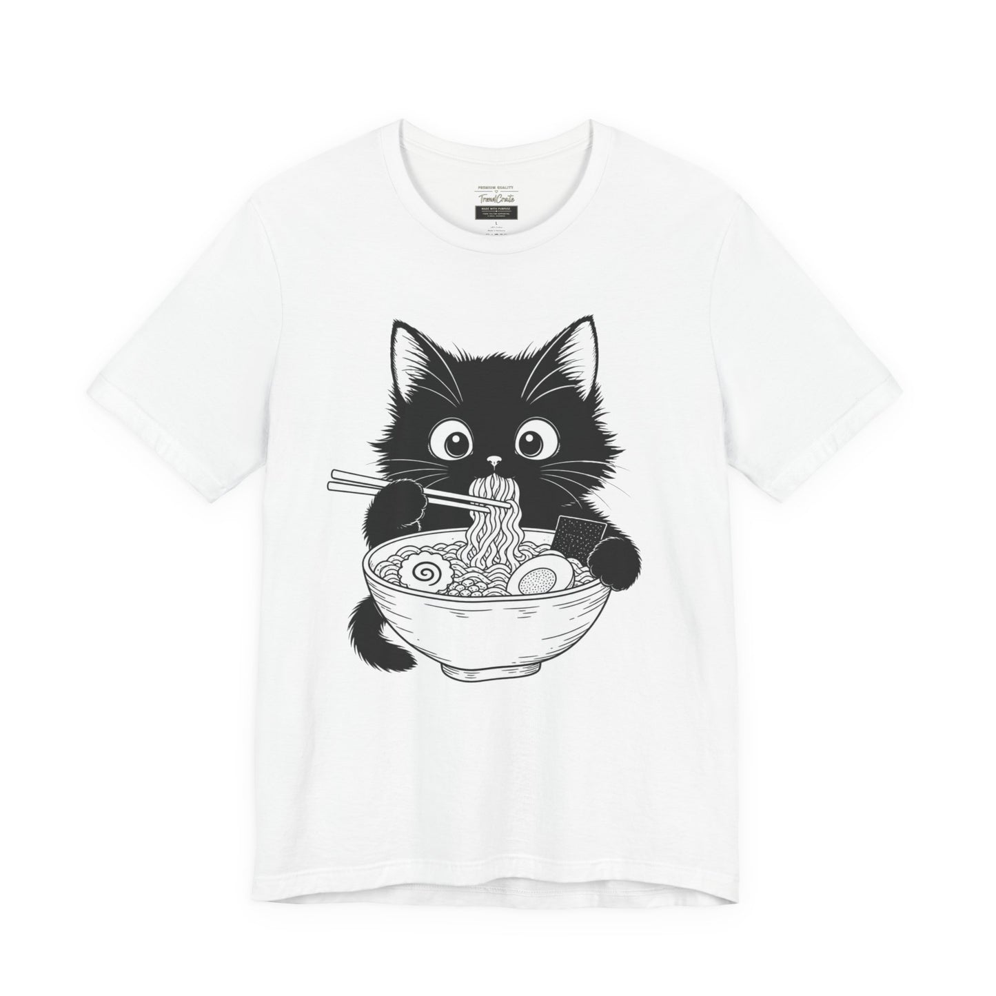 Cat Ramen T-Shirt — Cute Black Kitten Eating Ramen Graphic Tee