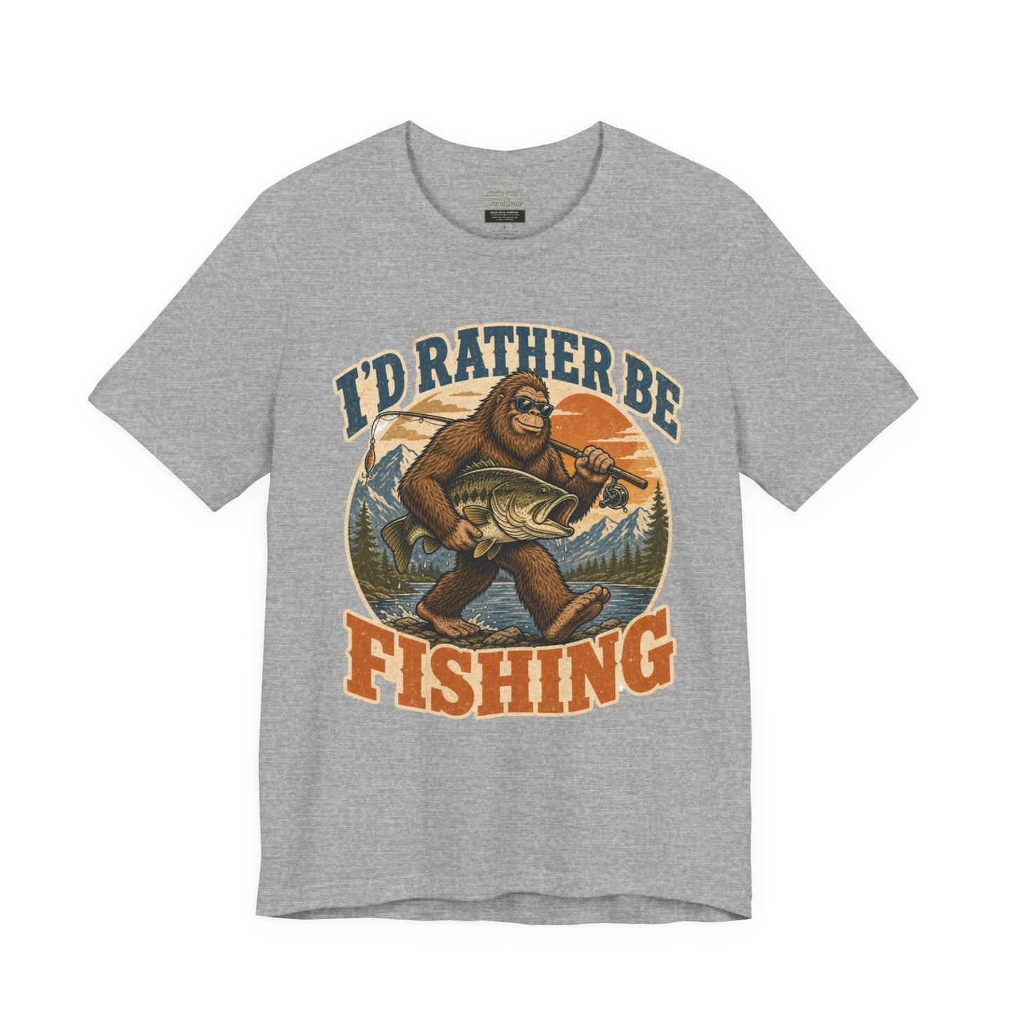 Fishing T-Shirt — "I'd Rather Be Fishing" Bigfoot Graphic Tee