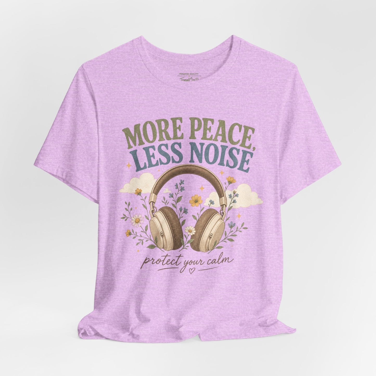 More Peace Less Noise Headphone Tee – Calm Vibes Graphic T-Shirt