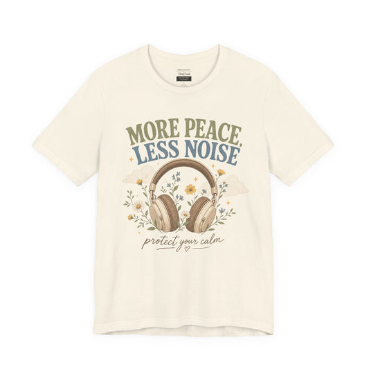More Peace Less Noise Headphone Tee – Calm Vibes Graphic T-Shirt