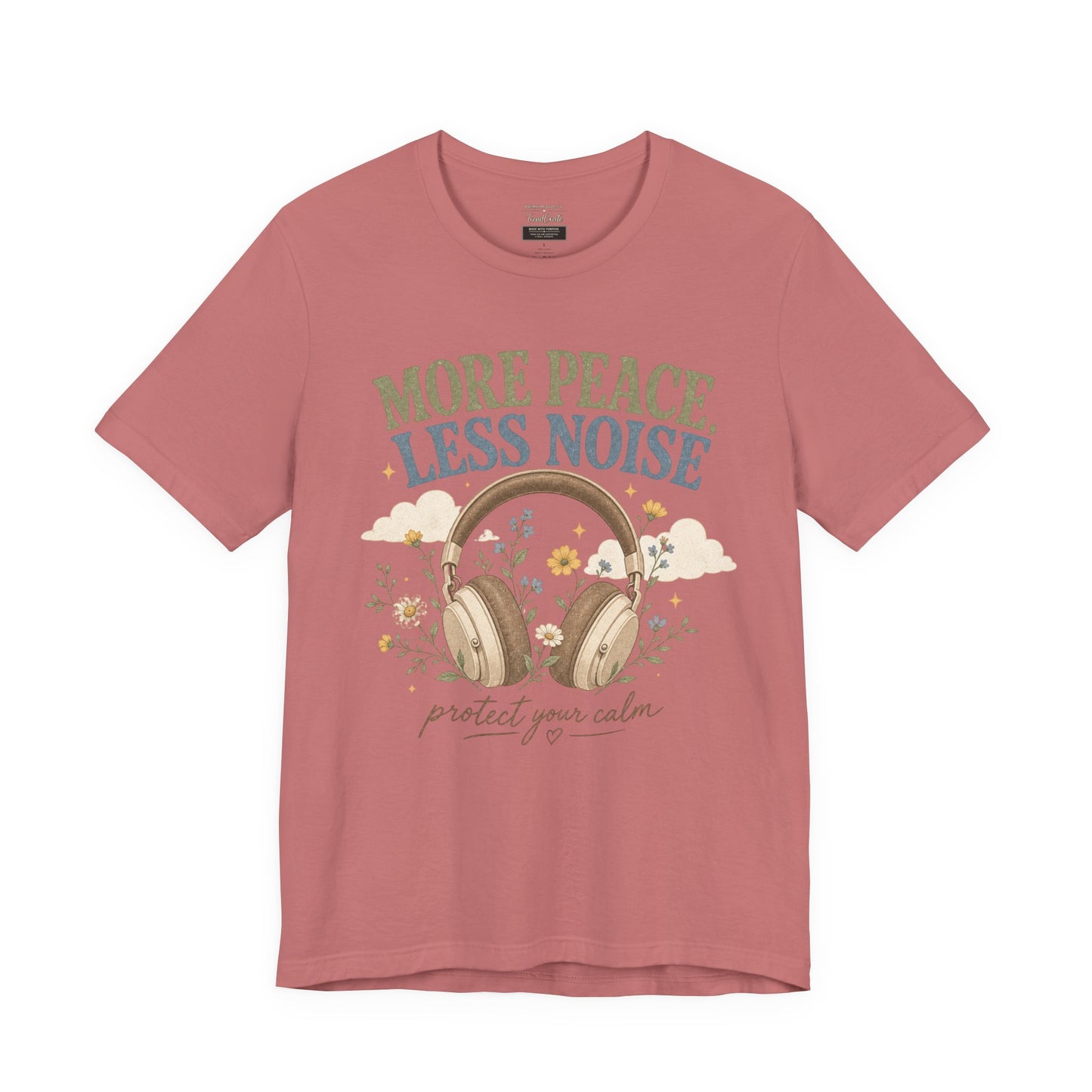 More Peace Less Noise Headphone Tee – Calm Vibes Graphic T-Shirt