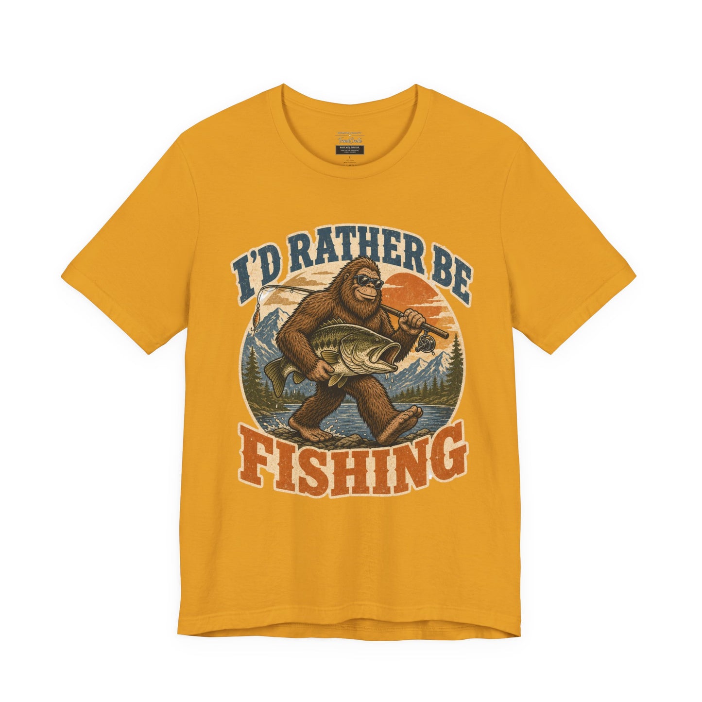 Fishing T-Shirt — "I'd Rather Be Fishing" Bigfoot Graphic Tee