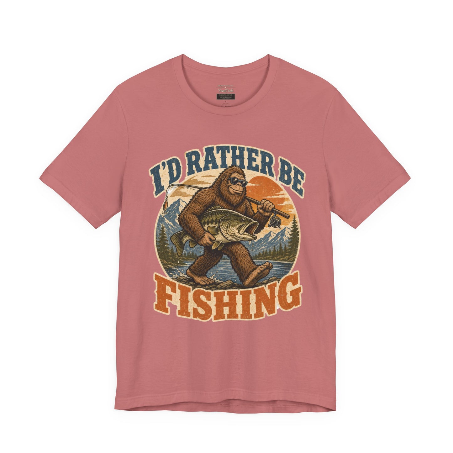 Fishing T-Shirt — "I'd Rather Be Fishing" Bigfoot Graphic Tee