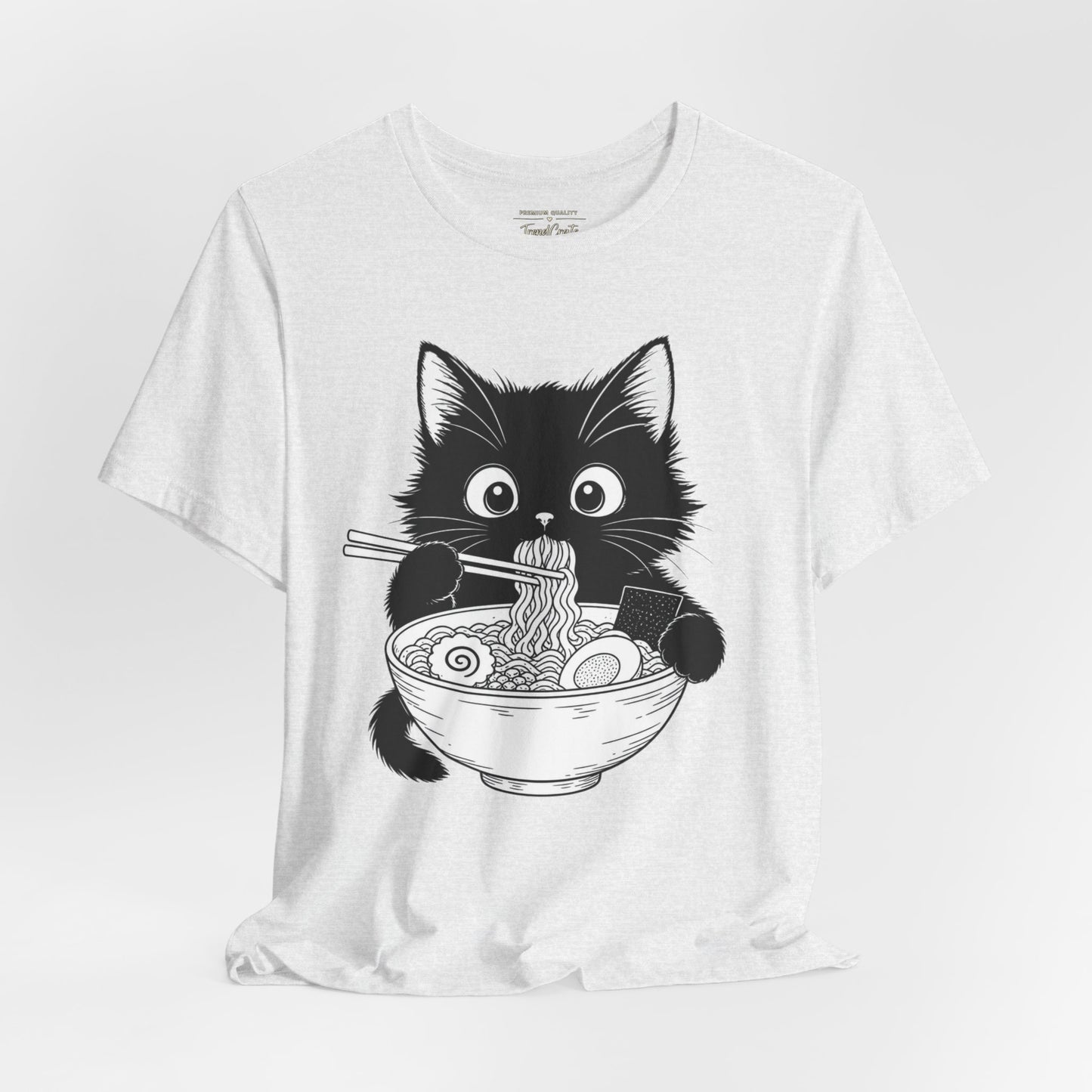 Cat Ramen T-Shirt — Cute Black Kitten Eating Ramen Graphic Tee
