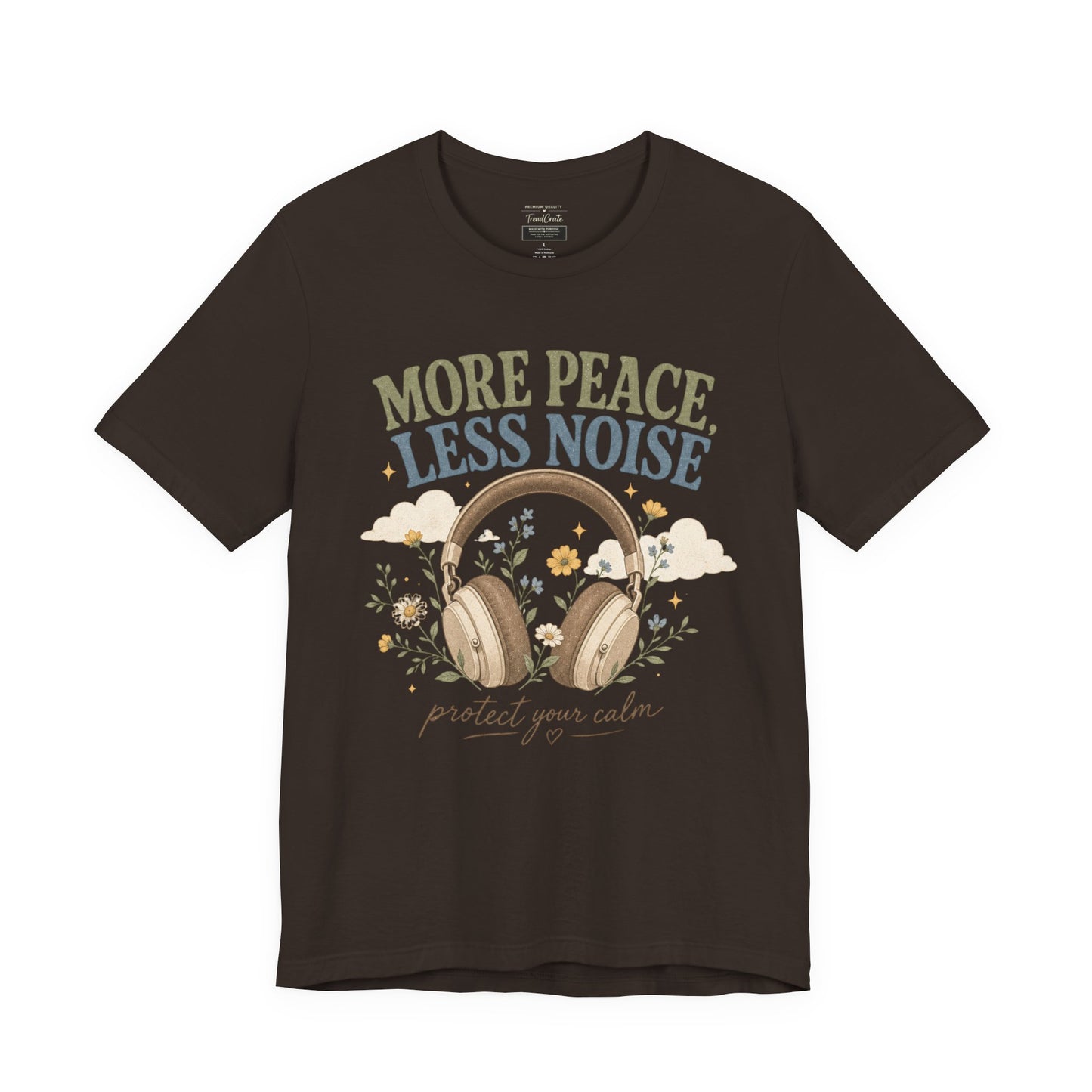 More Peace Less Noise Headphone Tee – Calm Vibes Graphic T-Shirt