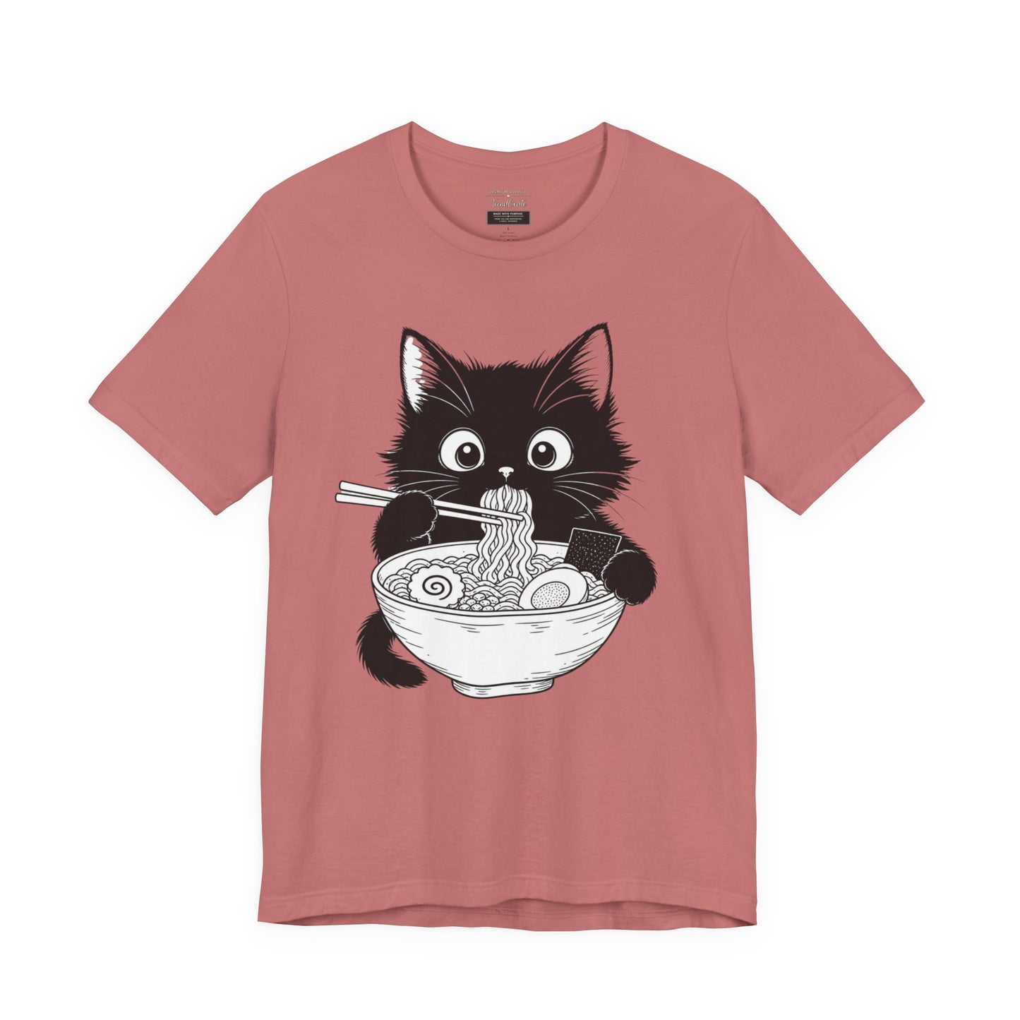 Cat Ramen T-Shirt — Cute Black Kitten Eating Ramen Graphic Tee
