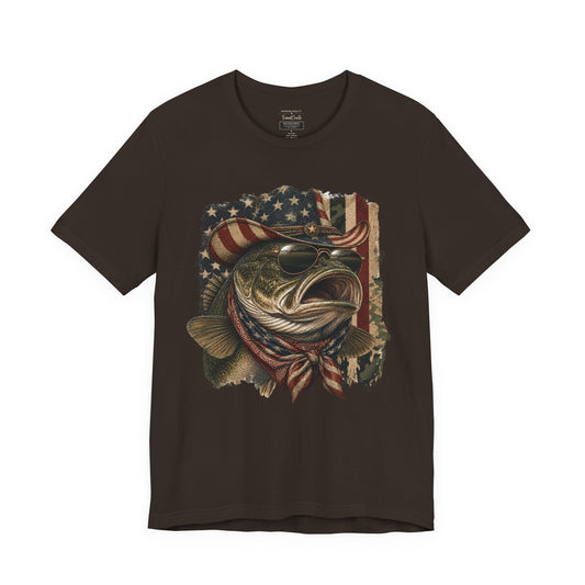 Patriotic Bass Fishing Tee — American Flag Bass Graphic Shirt
