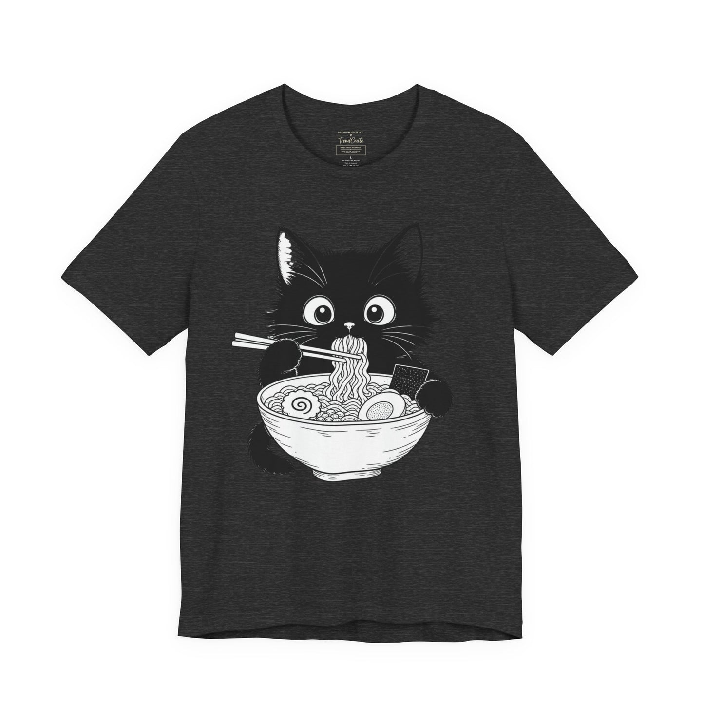 Cat Ramen T-Shirt — Cute Black Kitten Eating Ramen Graphic Tee