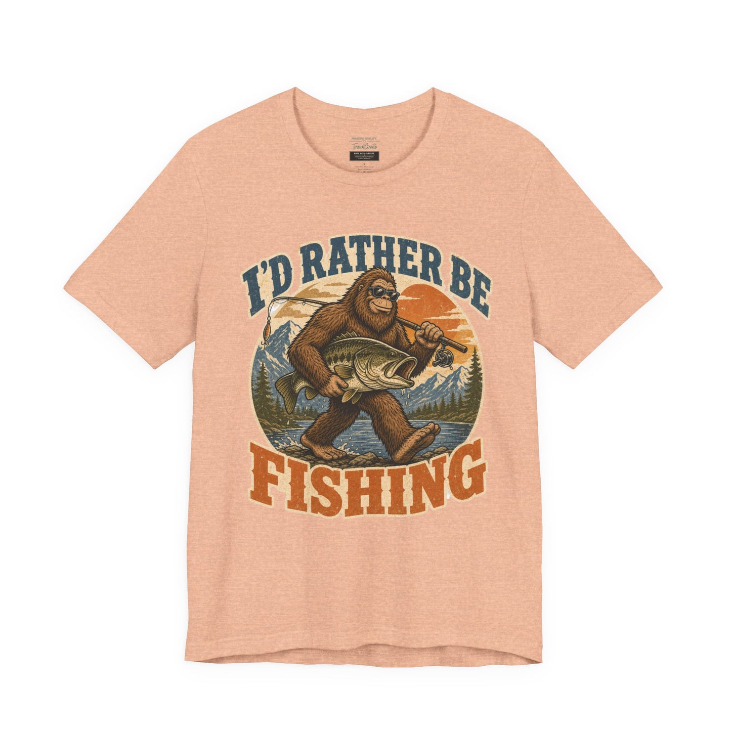 Fishing T-Shirt — "I'd Rather Be Fishing" Bigfoot Graphic Tee