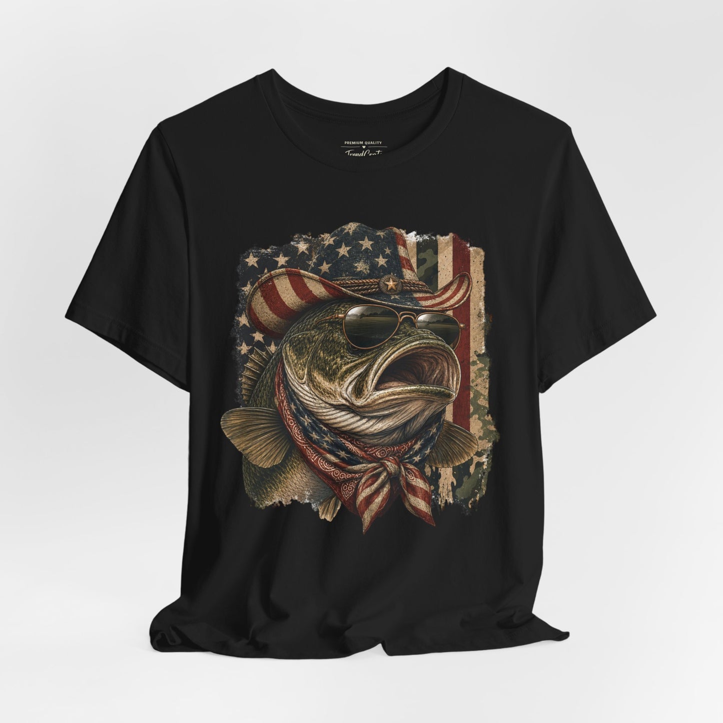 Patriotic Bass Fishing Tee — American Flag Bass Graphic Shirt