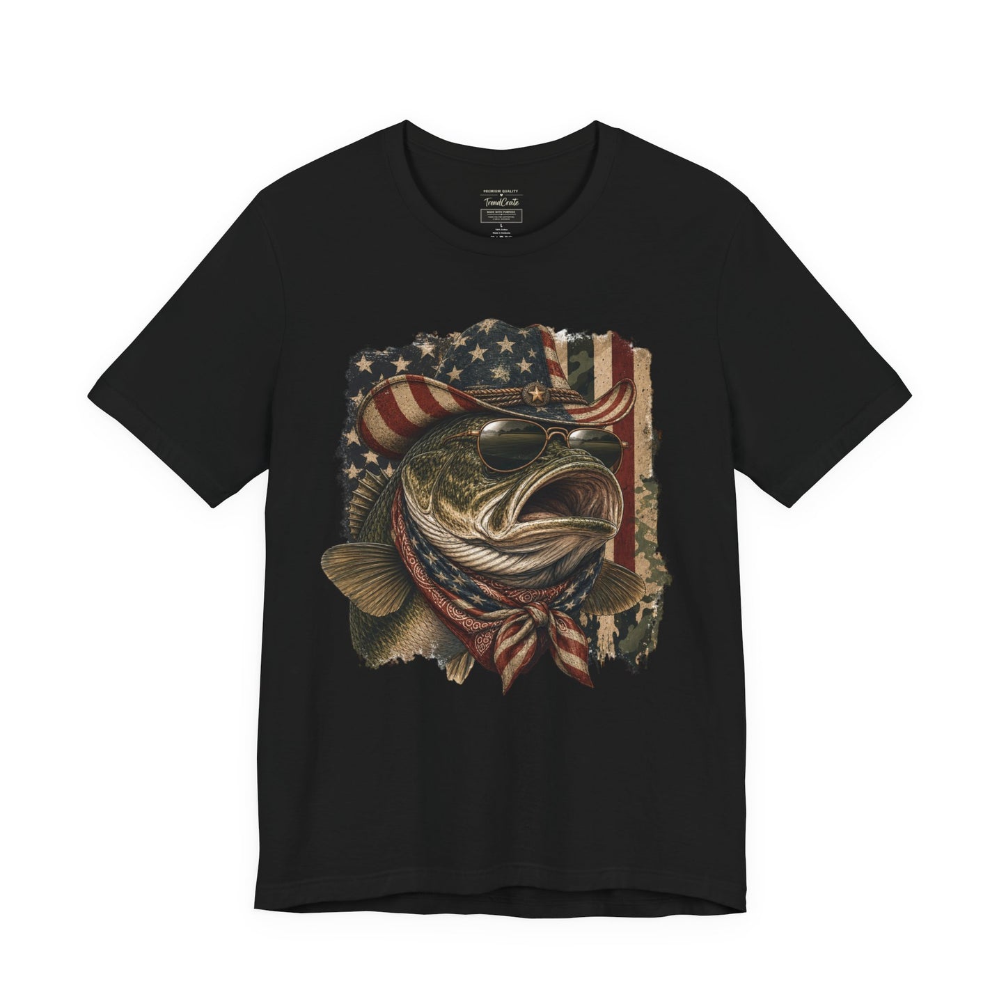 Patriotic Bass Fishing Tee — American Flag Bass Graphic Shirt